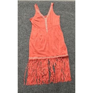 OYrosy Sleeveless V-Neck Fringe Hem Suede Dress Boho Western Tassel Mini Dress